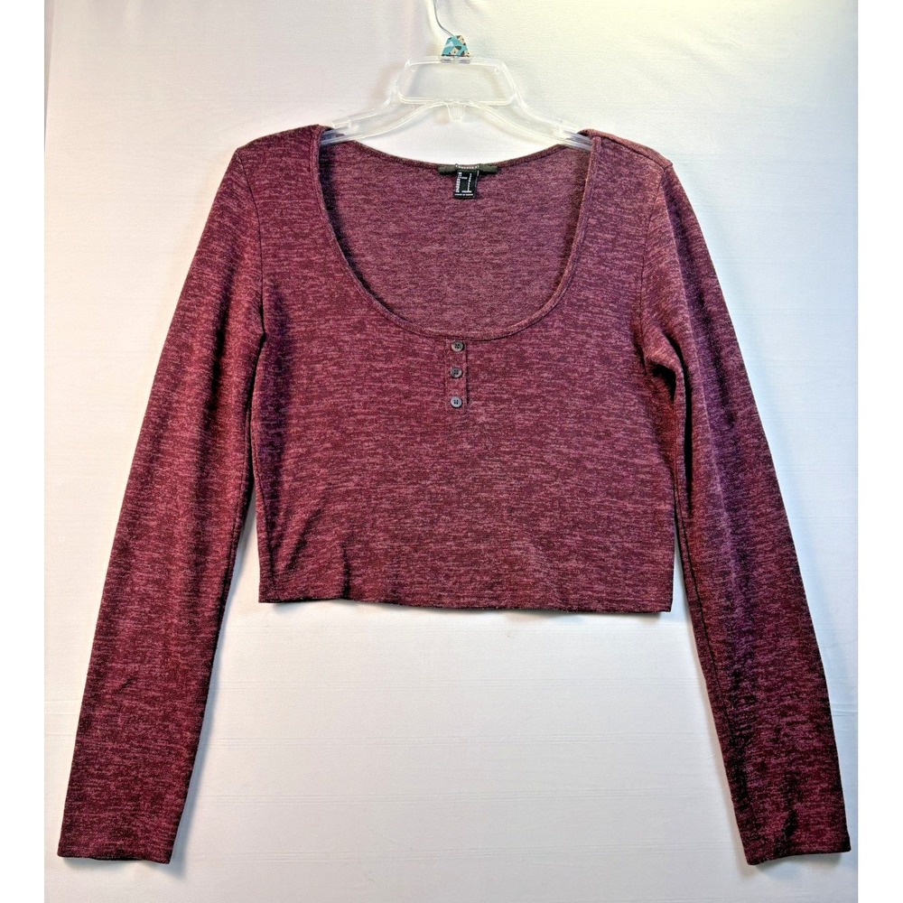 Forever 21 Women's Large Maroon/Pink Crop Long Sleeve Butt on Top casual Large